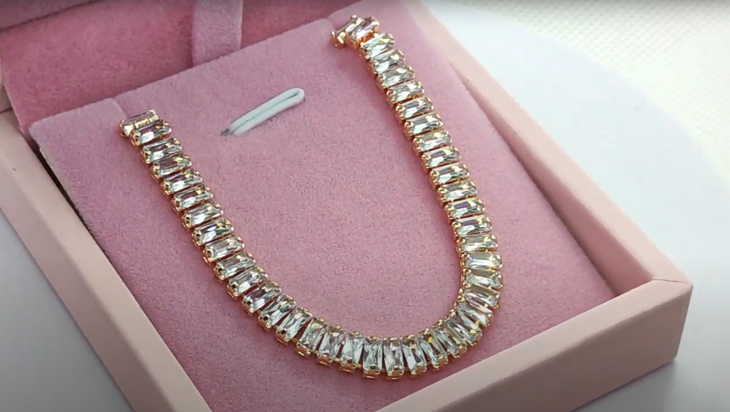 Pulsera Ajustable de Mujer con Circones Blancos y Baño En Oro Rosa