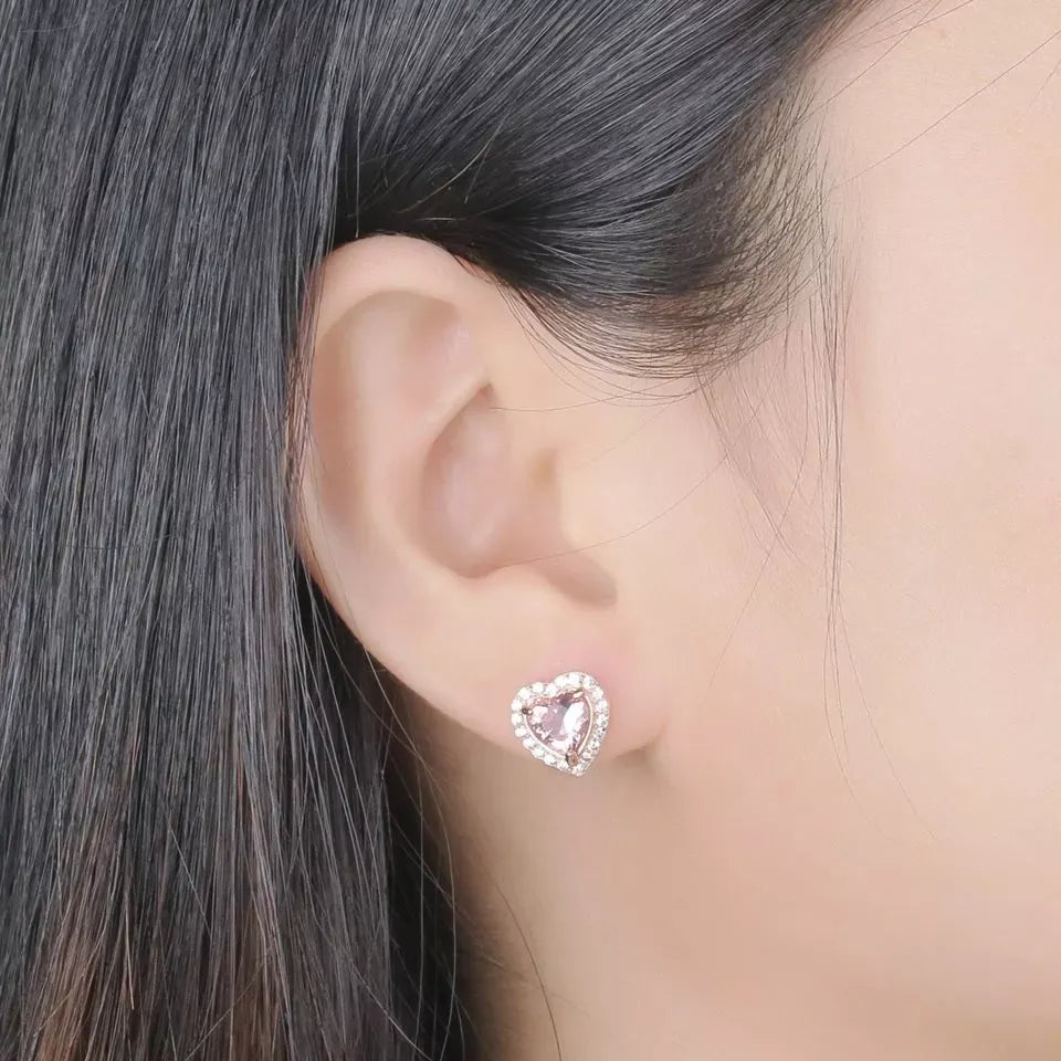 Aretes de Plata 925 con Gema Morganita y Bañado en Oro