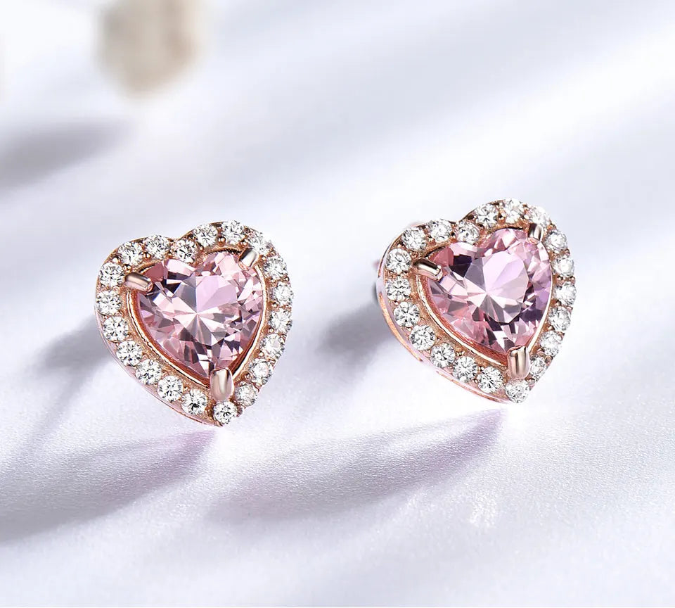 Aretes de Plata 925 con Gema Morganita y Bañado en Oro