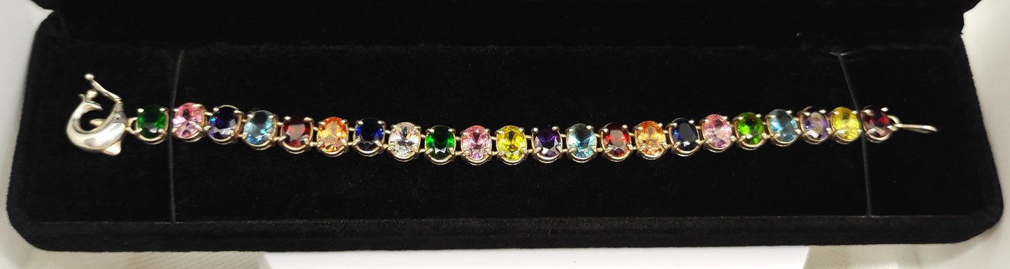 Pulsera Plata 950 Broche Delfin Circonitas Colores