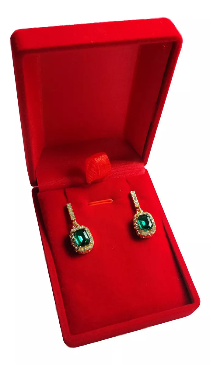 Pendientes Lujo Circones Verde y Blancas Rectangular Estilo Reyes