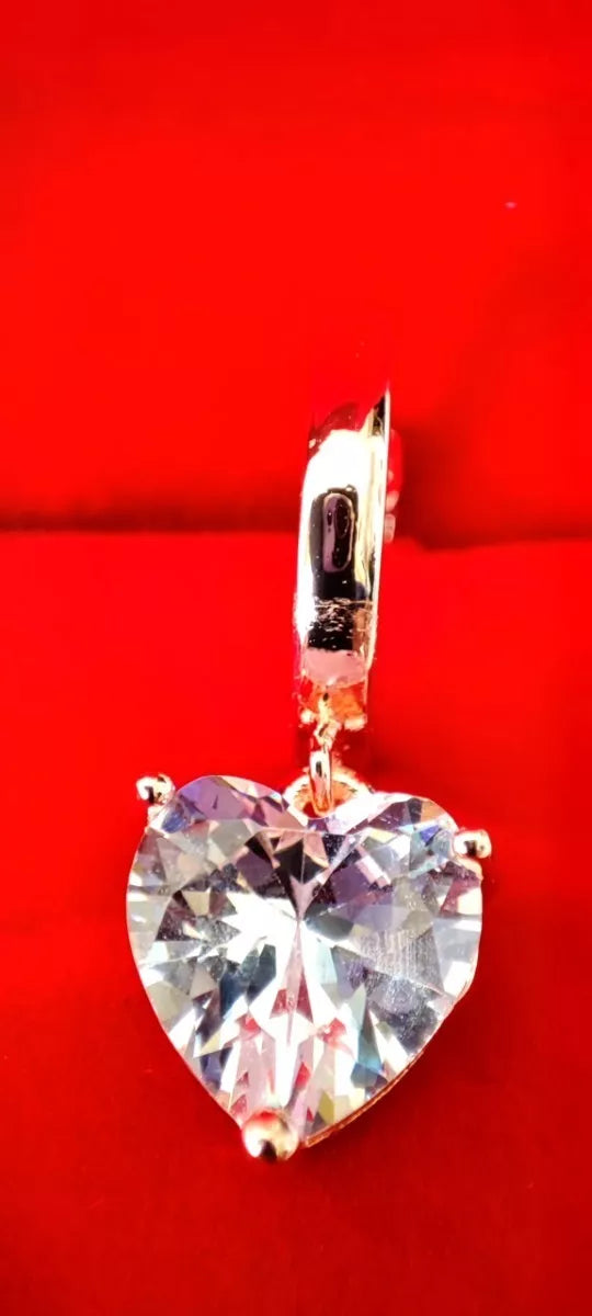 Pendientes Colgantes Aro Piedra Circonita Corazon Baño Oro