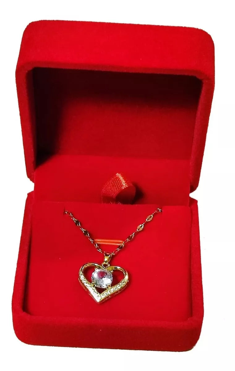 Collar Colgante Corazón Circones Blancos