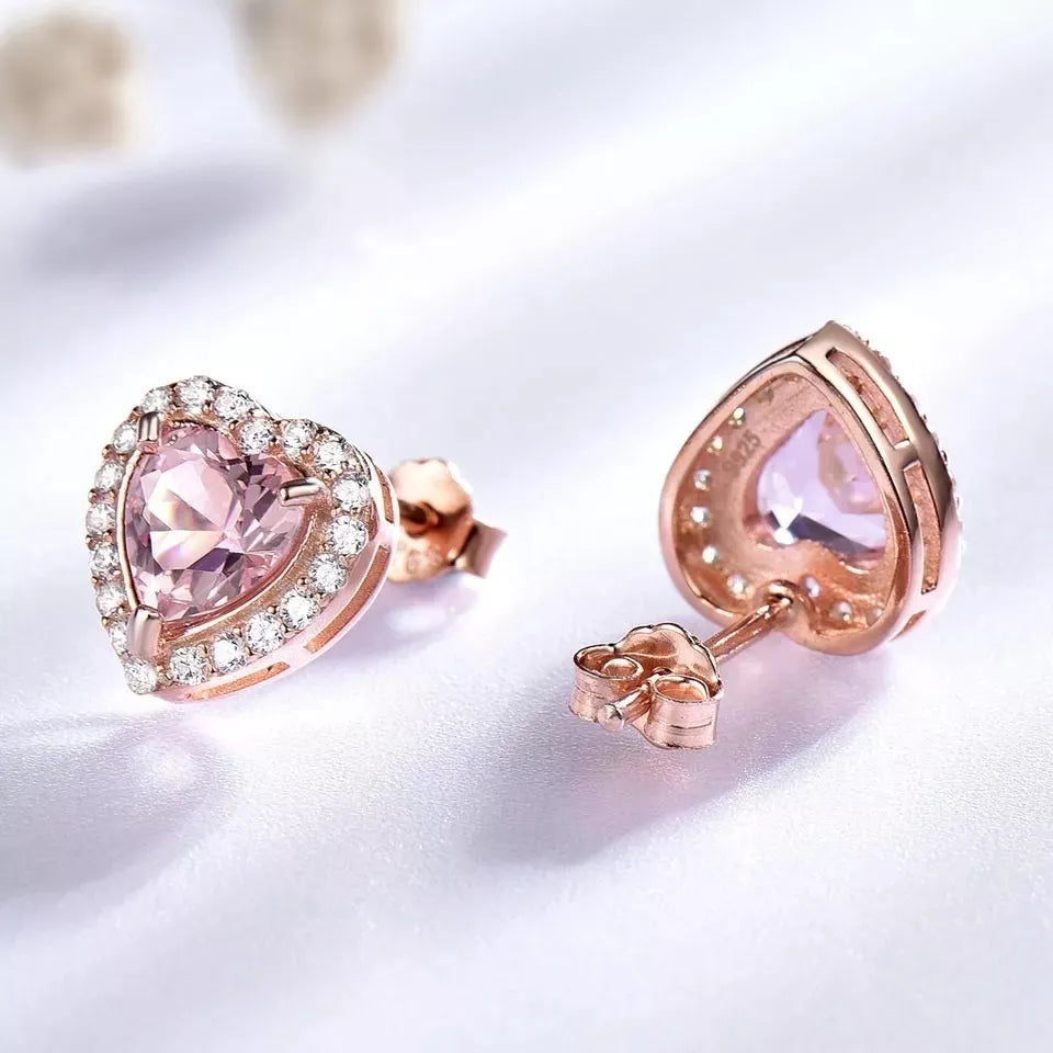 Aretes de Plata 925 con Gema Morganita y Bañado en Oro