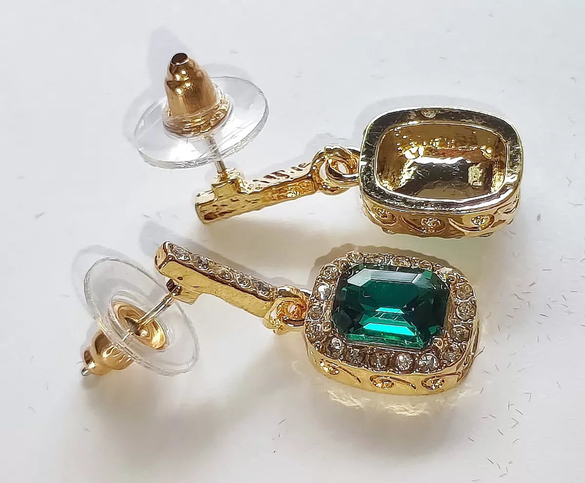 Pendientes Lujo Circones Verde y Blancas Rectangular Estilo Reyes