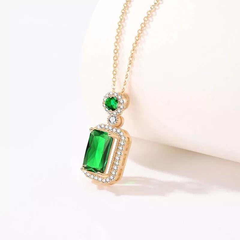 Collar Circonita Verde Y Blancas Rectangular Estilo Reyes