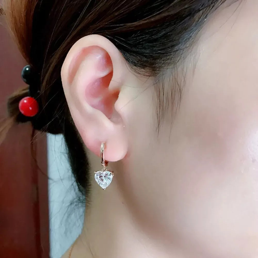 Pendientes Colgantes Aro Piedra Circonita Corazon Baño Oro