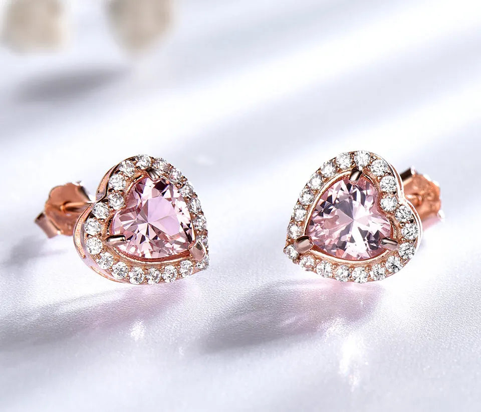 Aretes de Plata 925 con Gema Morganita y Bañado en Oro