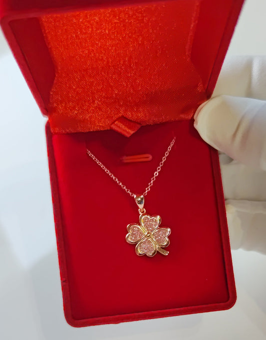 Collar Trebol Rojo de la Suerte en Plata 925 Baño Oro