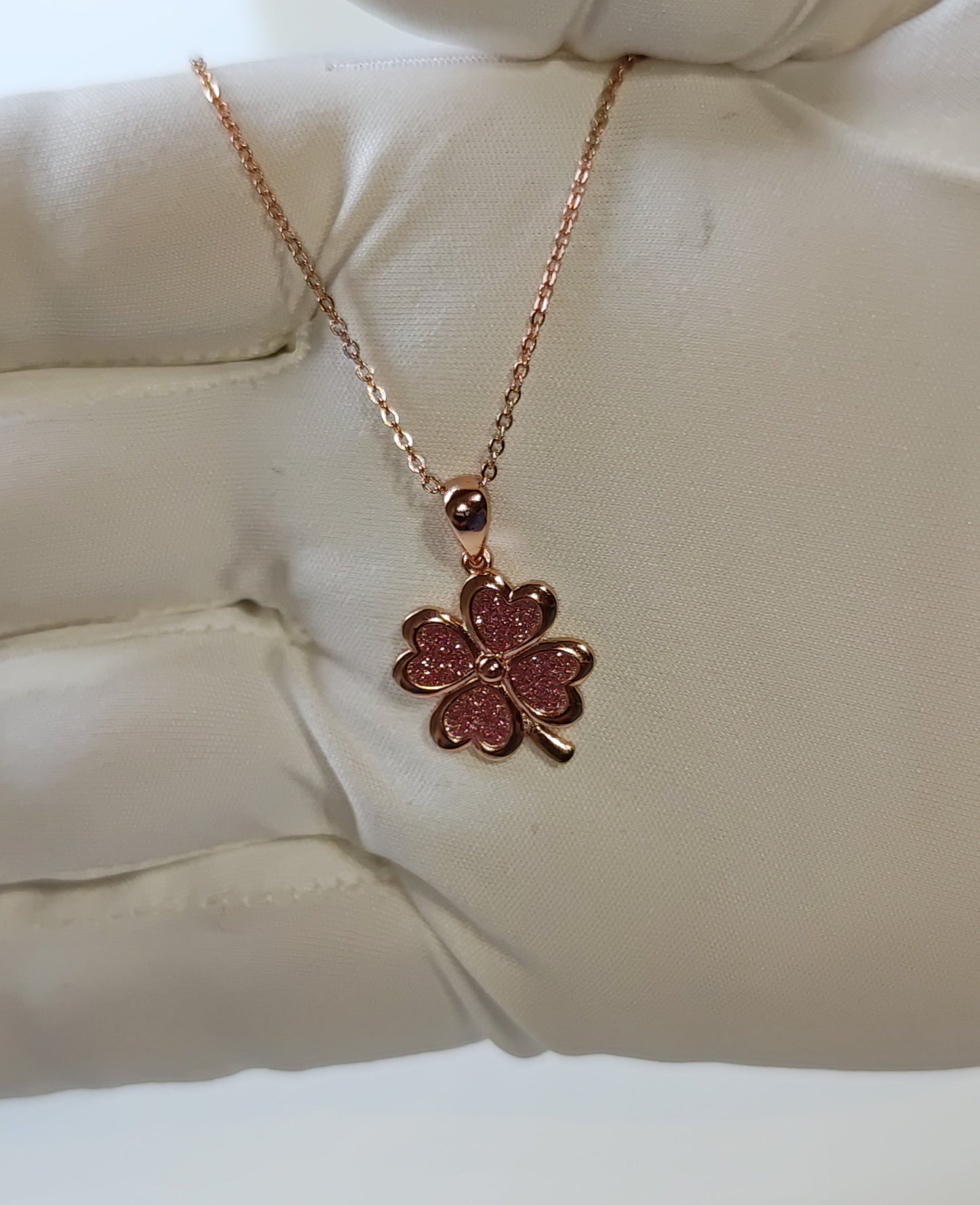 Collar Trebol Rojo de la Suerte en Plata 925 Baño Oro