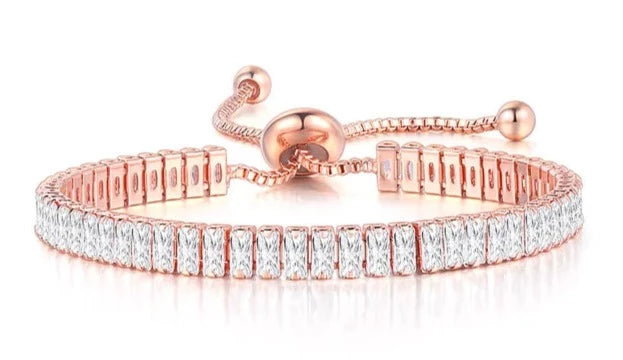 Pulsera Ajustable de Mujer con Circones Blancos y Baño En Oro Rosa